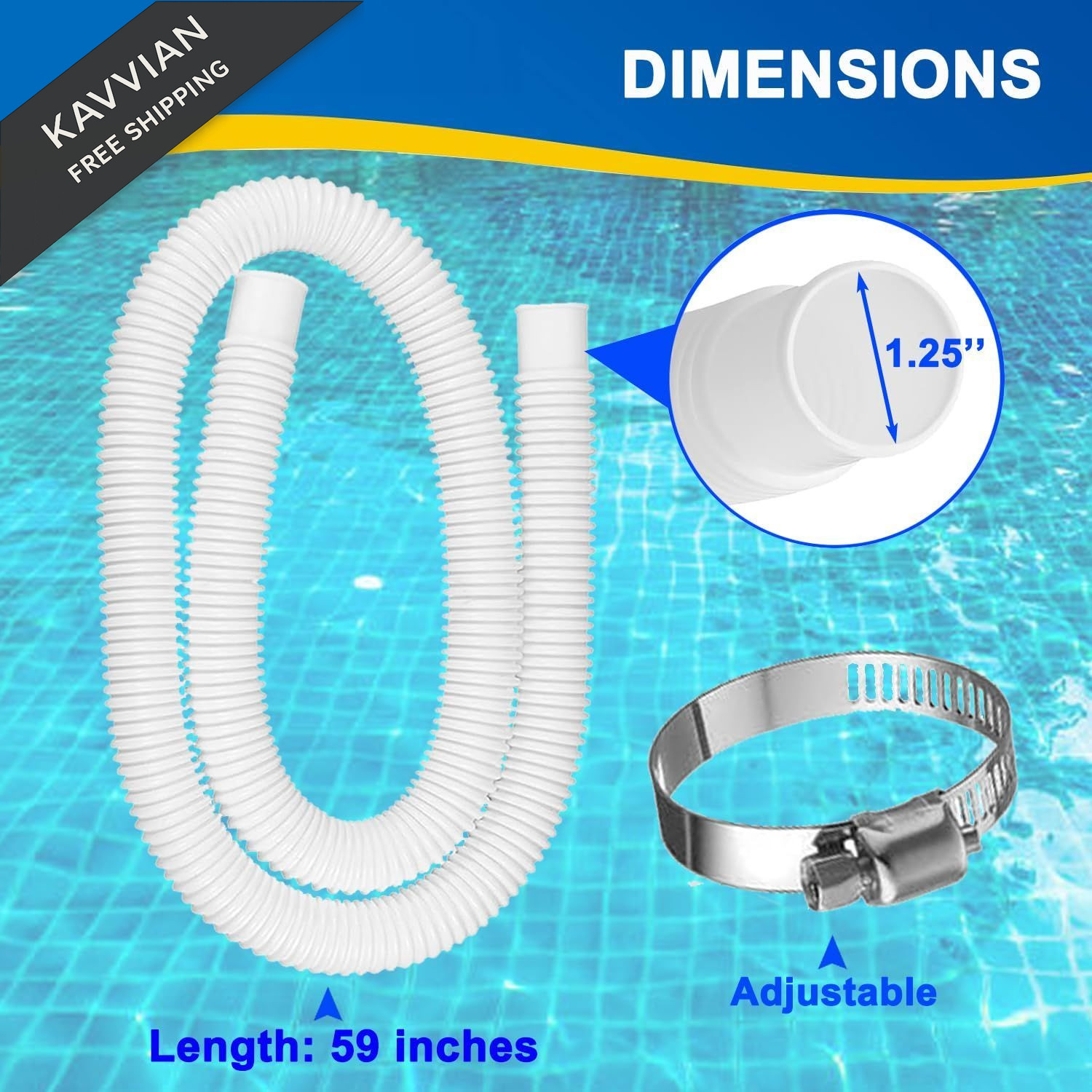 Qloby 2 Pack 1.25&Prime; x 59&Prime; Pool Hoses for Above Ground x 59&Prime;, White