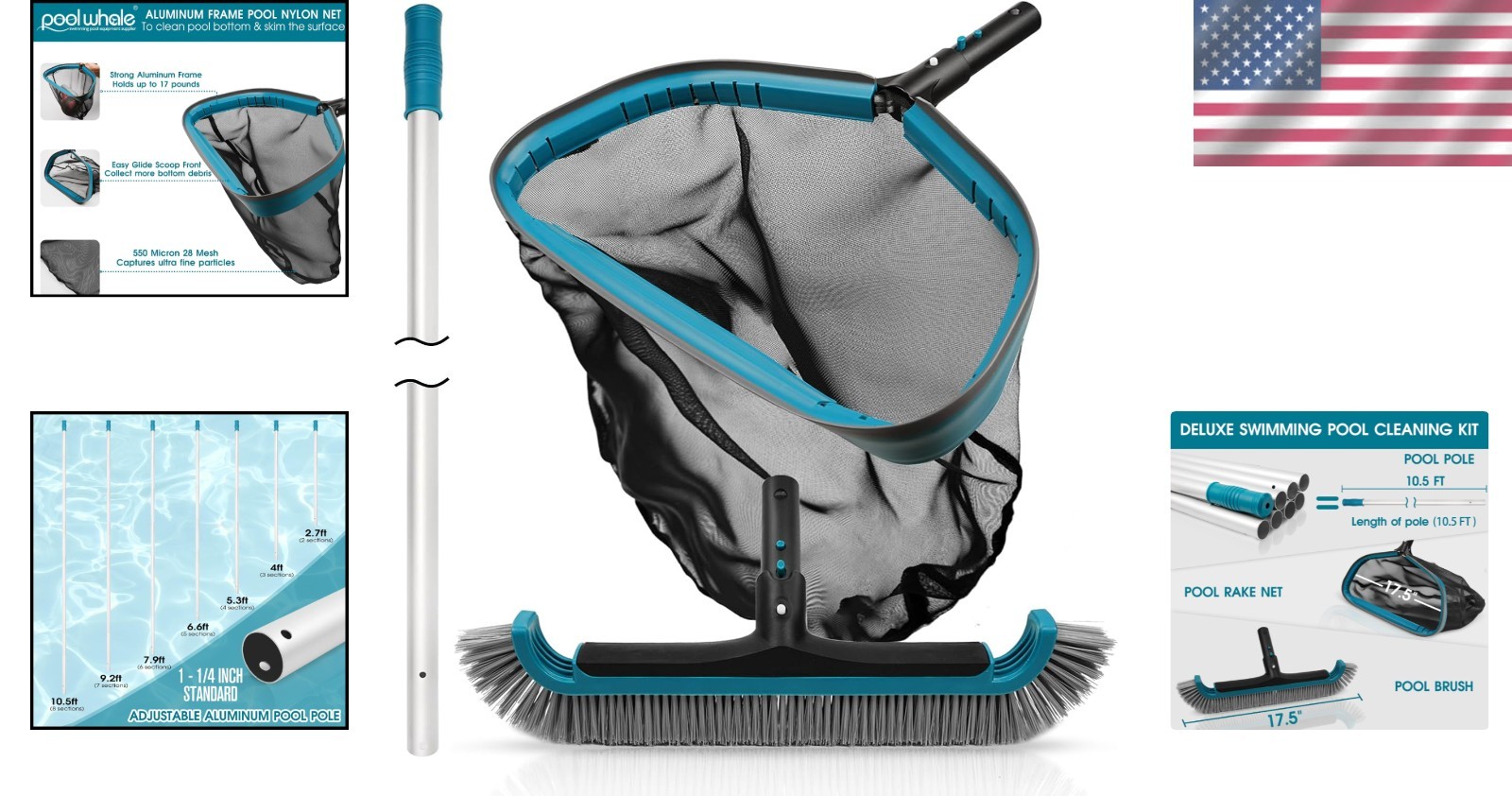 Effortless Pool Cleaning Kit with Adjustable Pole and 17.5 » Brush Head Included
