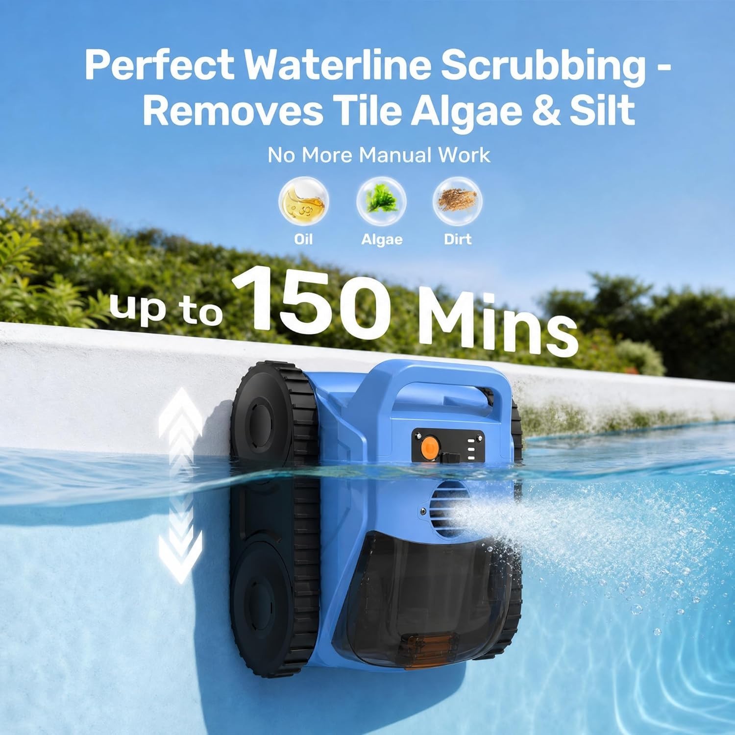 Cordless Robotic Pool Cleaner for Inground Pools 180Min Runtime Wall Climbing