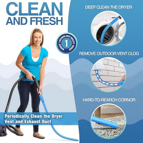 Upgraded Dryer Vent Cleaner: Universal Vacuum Hose 31.5 Inch Blue(only hose）