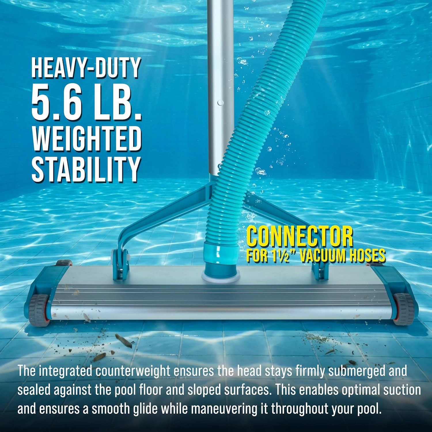 Heavy-Duty 17.5&Prime; Weighted Pool Vacuum Head with Aluminum Body – 5.6 Lb Manual In