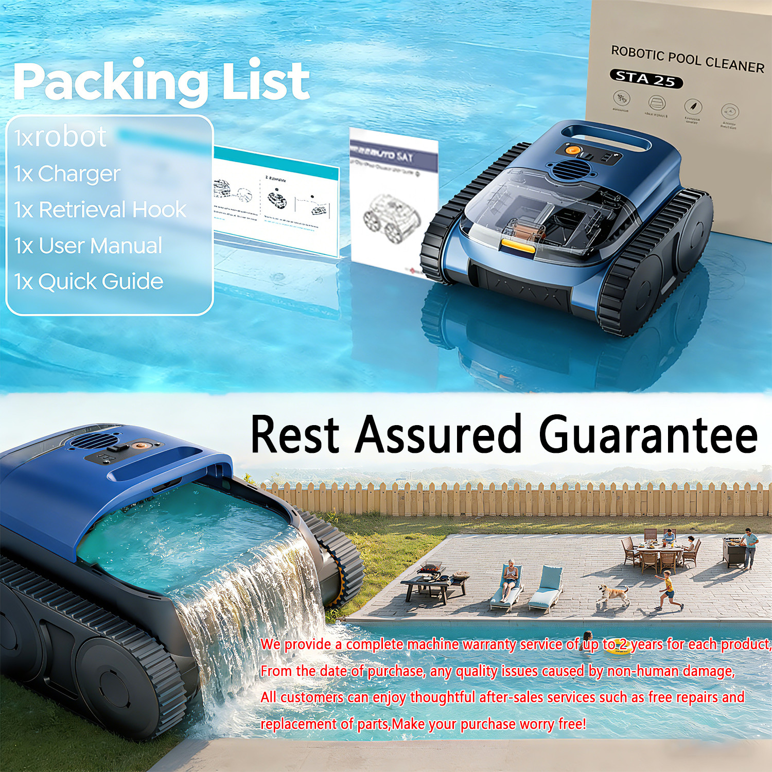 Automatic Pool Vacuum Robot with Wall & Waterline Cleaning for Inground Pools