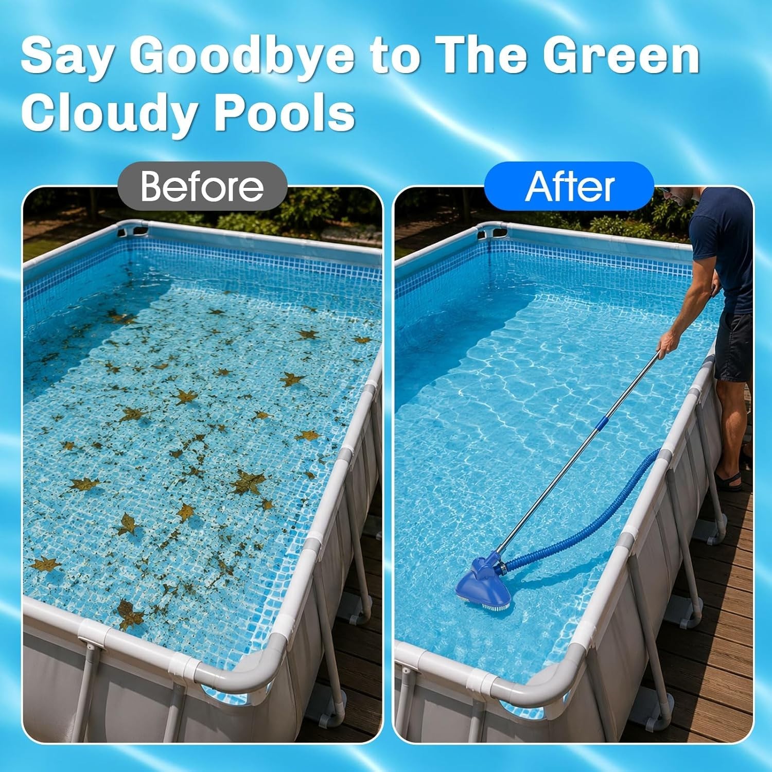 Manual Pool Vacuum Cordless Telescopic Pipe Inlet Strainer Attaches Above Ground