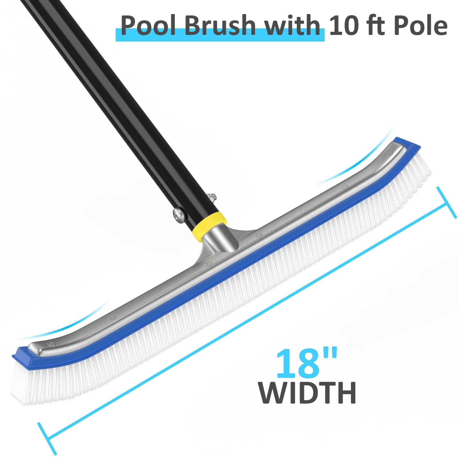 Pool Brush with Pole for Above Ground Pools, 18&Prime; Pool Cleaning Brush Head and…
