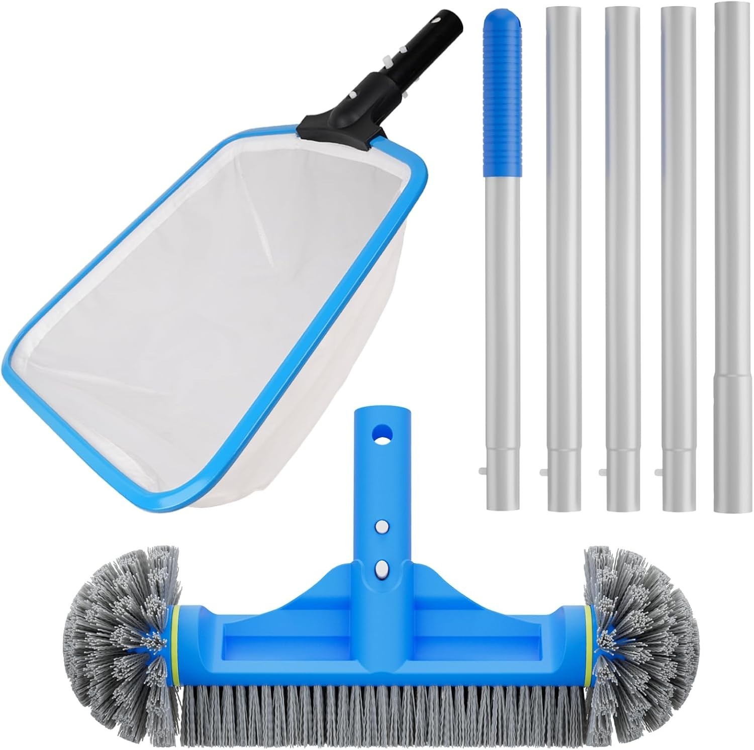 3PCS Pool Cleaning Kit – 12.5 » Pool Brush Round & 11 » Pool Skimmer Net Fine…