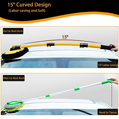 15° Curved Car Cleaning Brush with Telescopic Handle 43&Prime; Aluminum Alloy Long