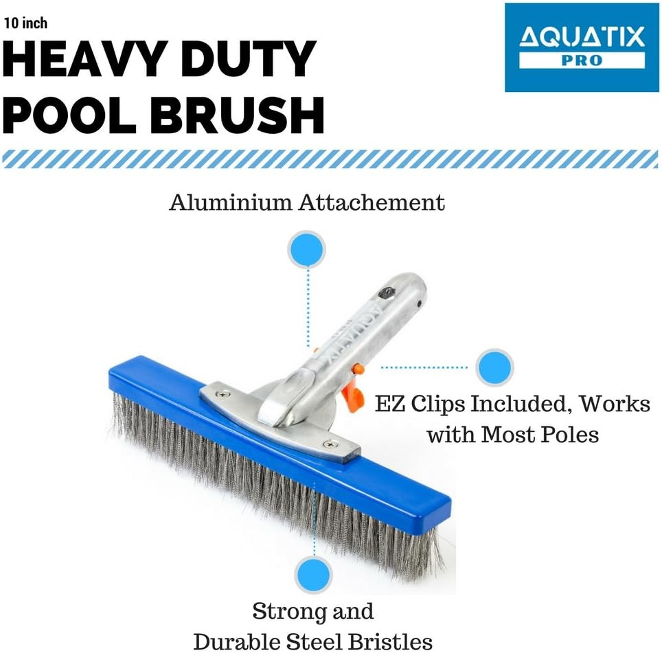 Aquatix Pro Heavy Duty Pool Brush, Durable 10&Prime; Swimming Pool Cleaner Brush Best