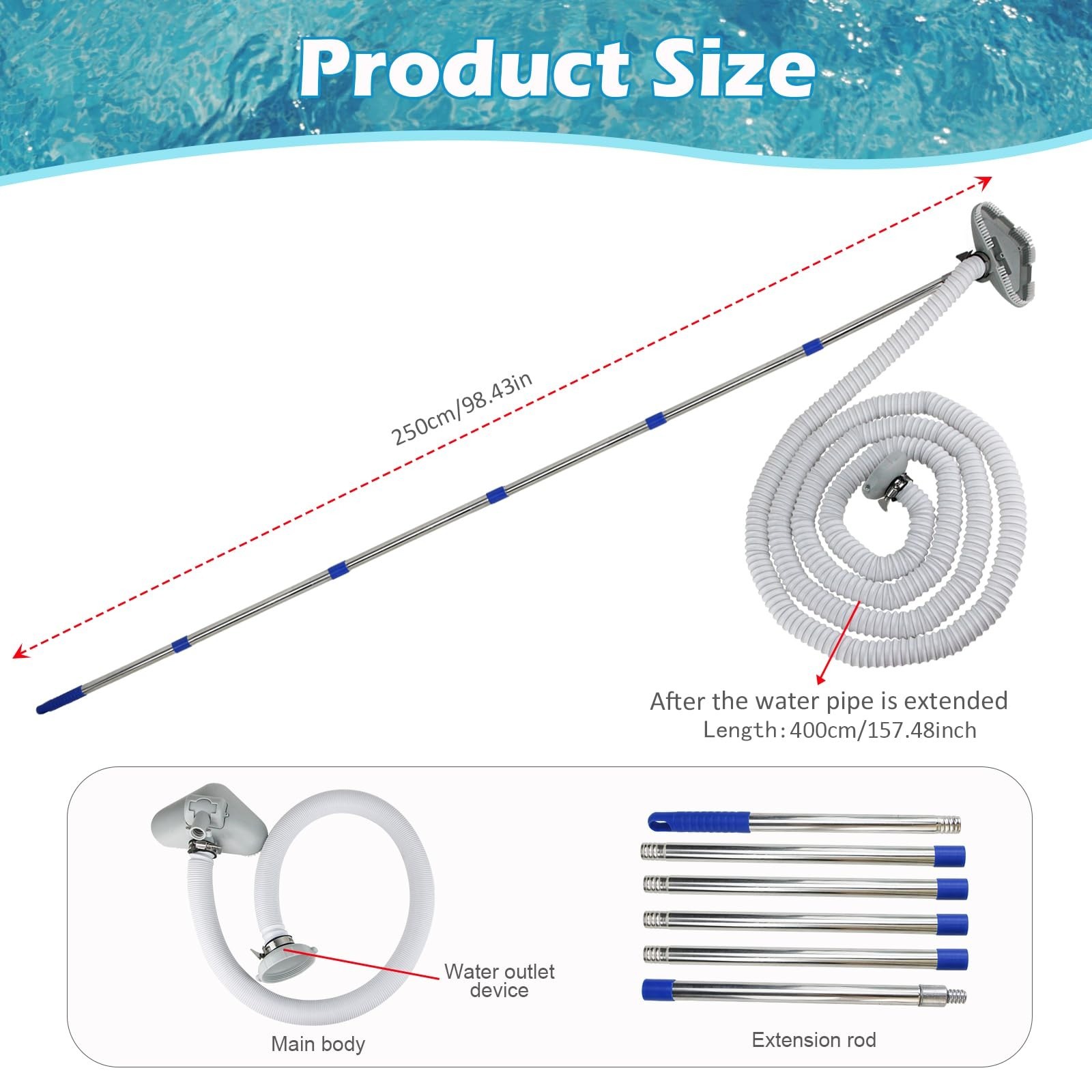 Above-Ground Pool Vacuum Cleaner with Telescopic Pole & 13ft Hose, Handheld Kit