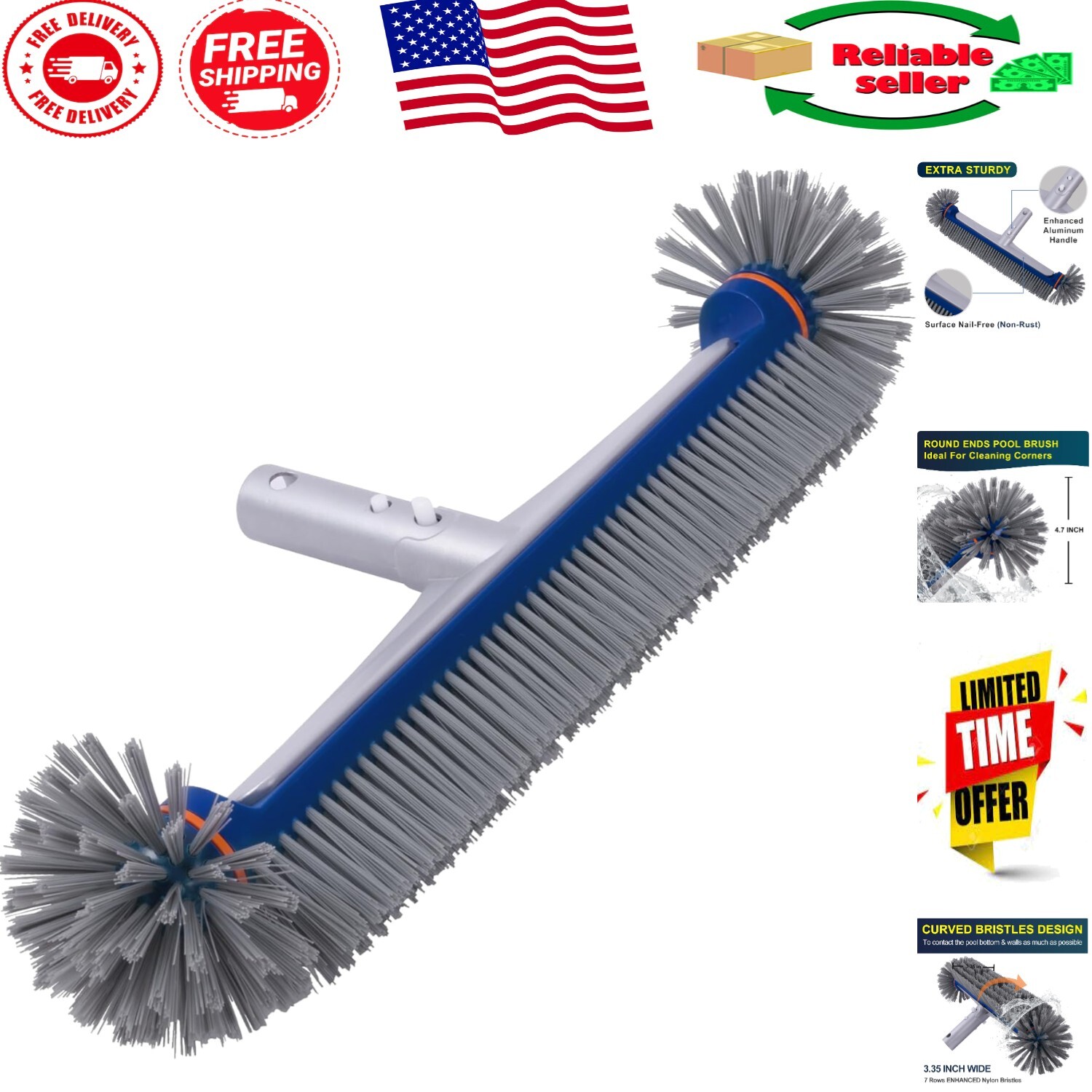 360 Degree Pool Brush for Inground & Above-Ground Pools – 17.5 Inch