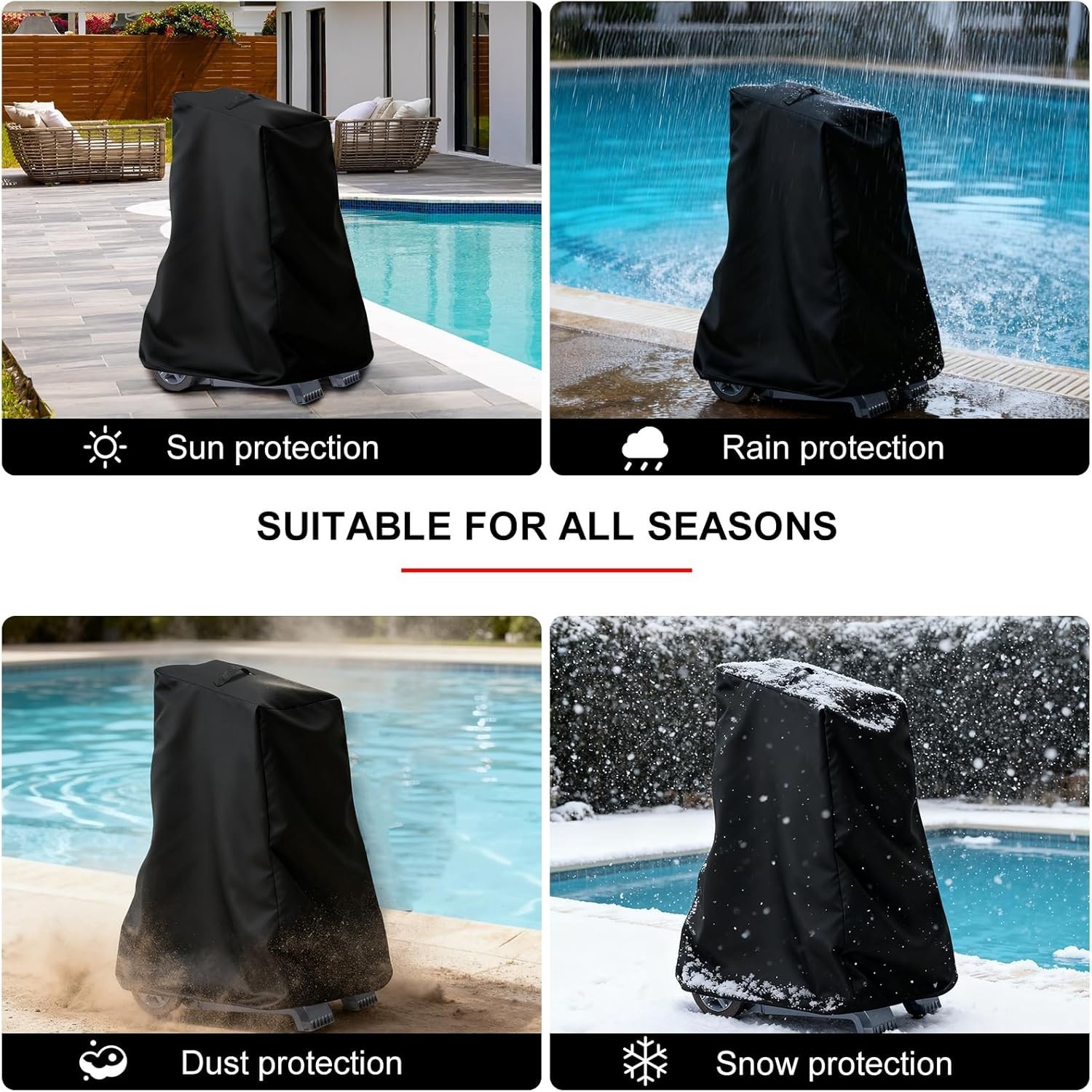 Custom-Fit Waterproof Pool Cleaner Cover – Windproof with Convenient Handle 42&Prime;H