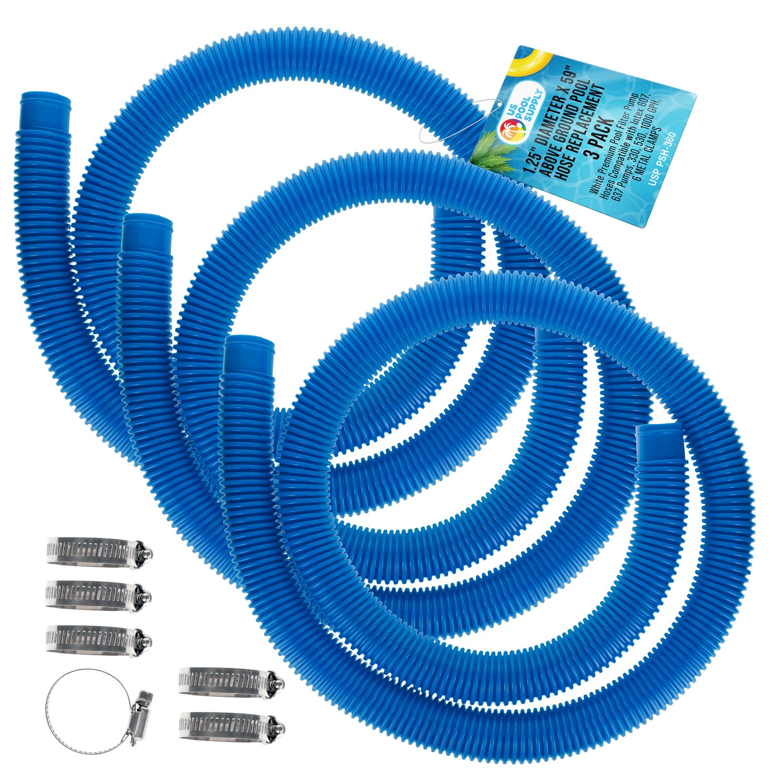 3 Pack of Blue Above Ground Pool Hose Replacement 1.25&Prime; Diameter x 59&Prime; Long
