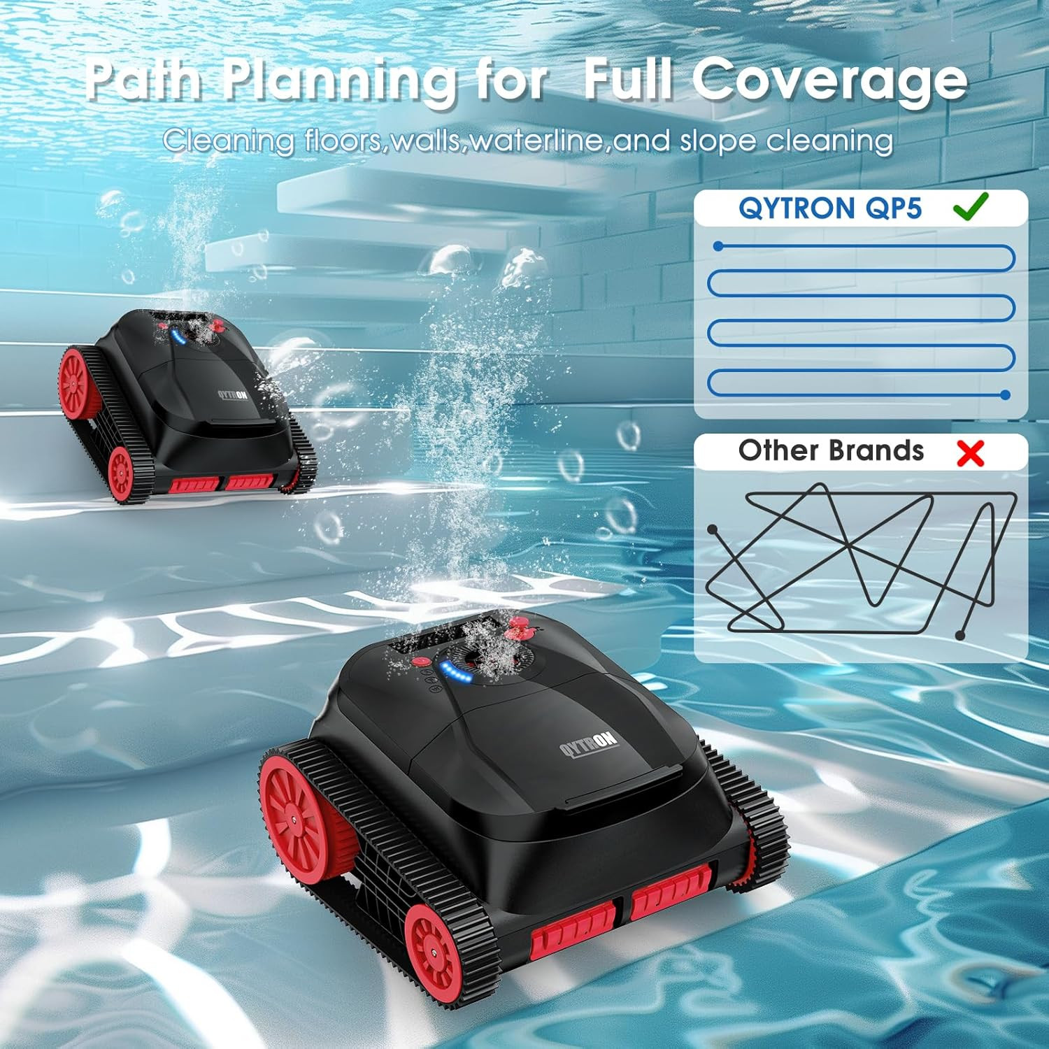 NIXBOT QP5 Robotic Pool Cleaner, Cordless Pool Vacuum for Inground Pools, Dual-M