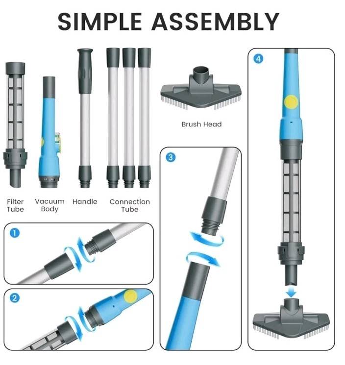 Cordless Pool Vacuum Cleaner, Rechargeable Handheld Vacuum for Above Ground Pool