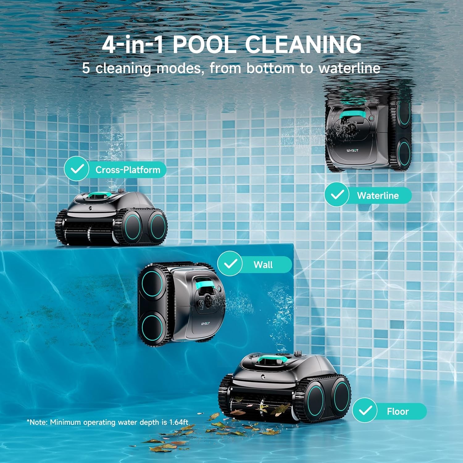 WYBOT C1 Cordless Robotic Pool Cleaner Inground Above Ground Vacuum App Control
