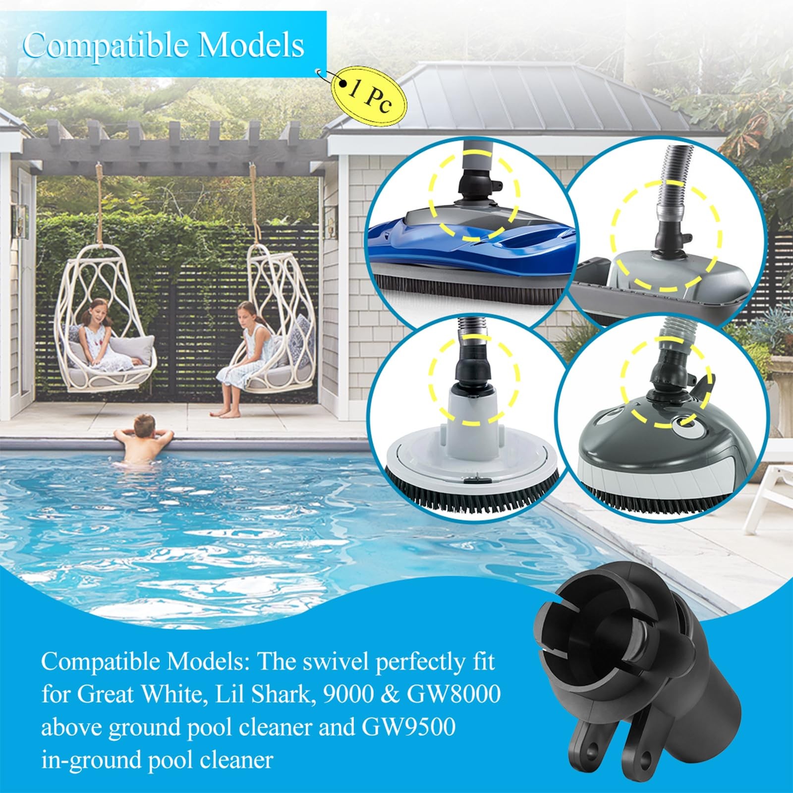 1 Pc GW9012 Pool Cleaner Swivel Kit Assembly Compatible with Great White, Lil…