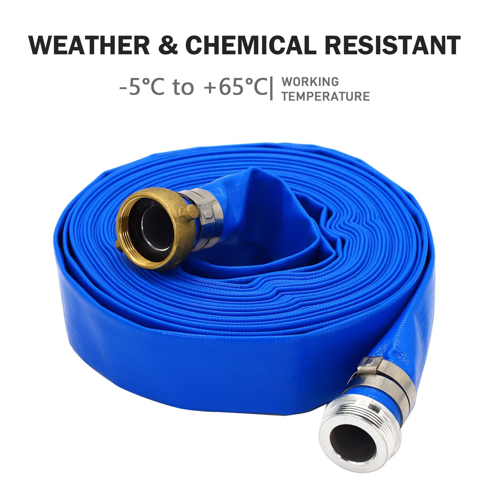 D-WEIXIN 1.5&Prime; x 50ft PVC Lay Flat Discharge Hose Blue Reinforced Heavy Duty