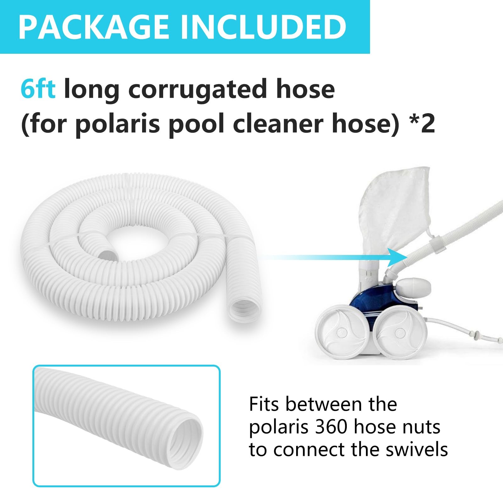 9-100-3102 6-Ft Cuffless Feed Hose for Polaris Pool Cleaner Parts Fit for Pol…