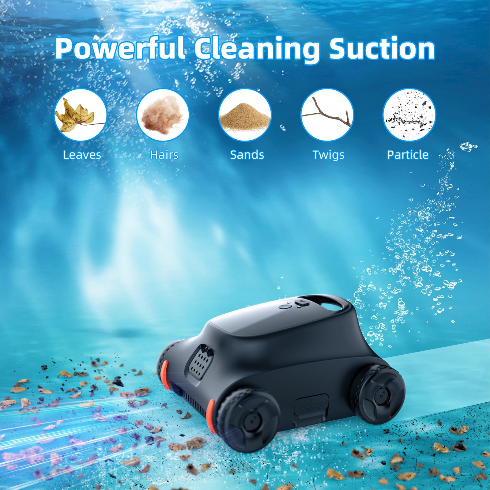 Cordless Robotic Pool Vacuum for Above Ground Pools, 180 Min Runtime,