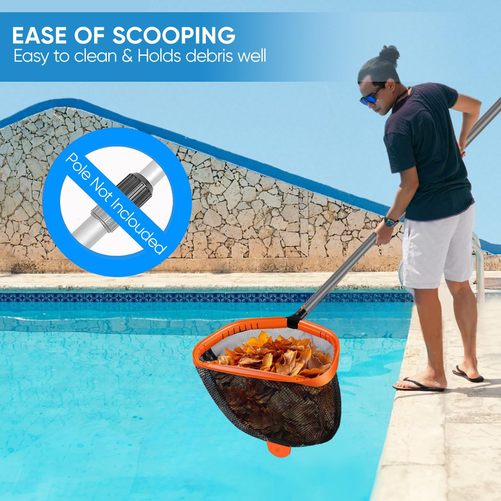17.5&Prime; Pool Net, Pool Skimmer Net with Double-Layer Netting Bag, Aluminum Frame
