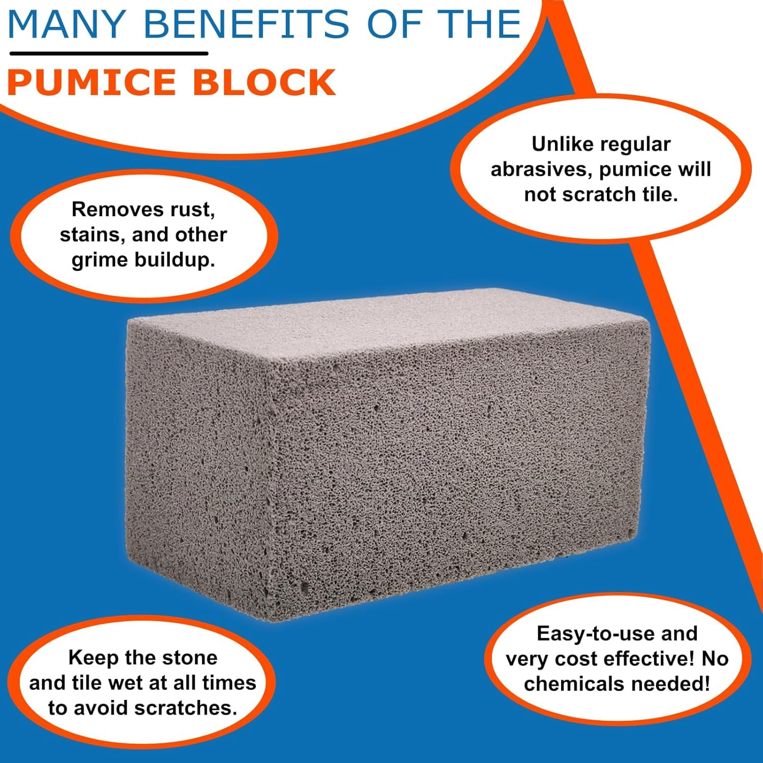 Pool-Whiz Pumice Block, Pool Tile & Concrete Cleaner, Pumice Stone for Cleaning