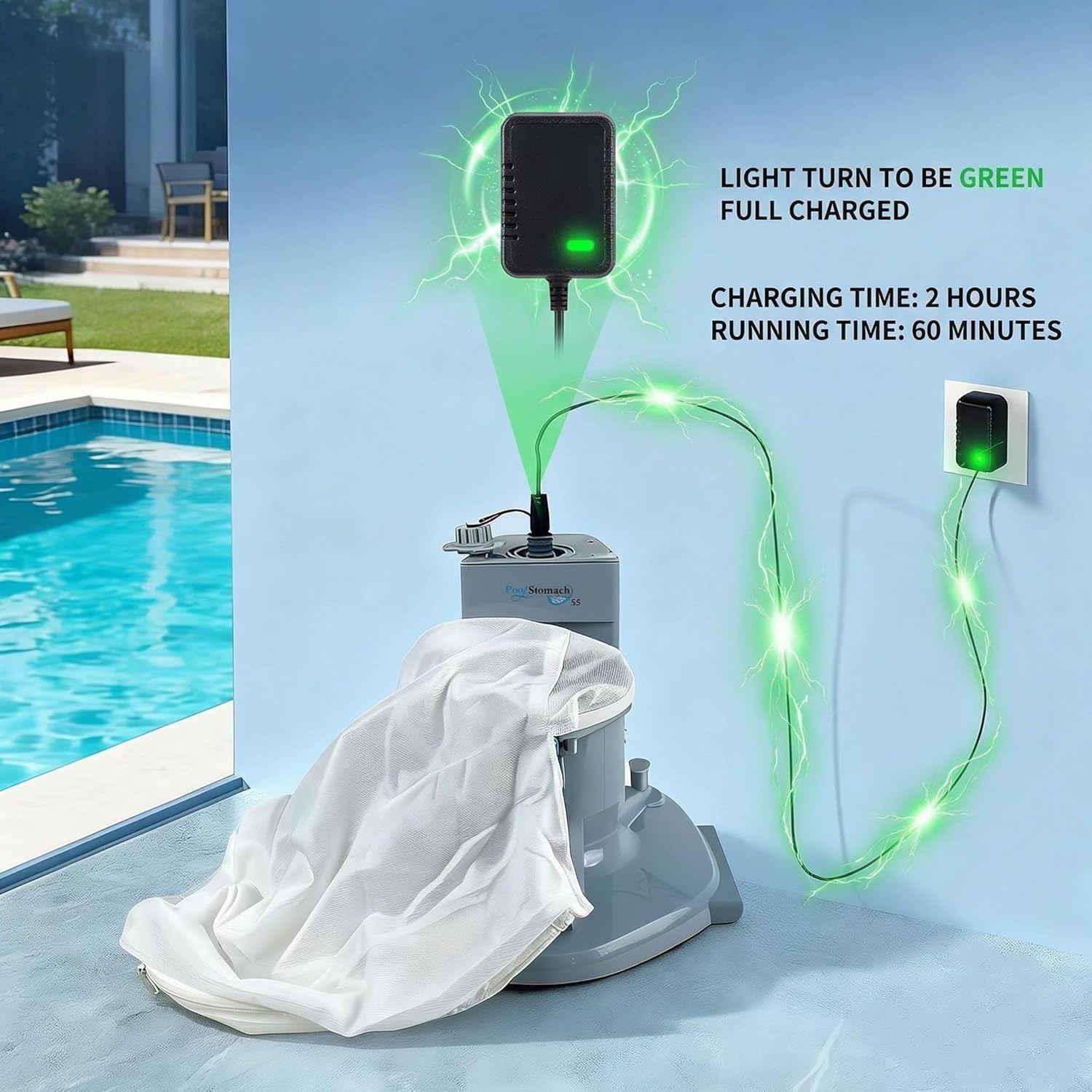 Cordless Pool Vacuum Handheld Rechargeable Cleaner 60 Min Suction Gray