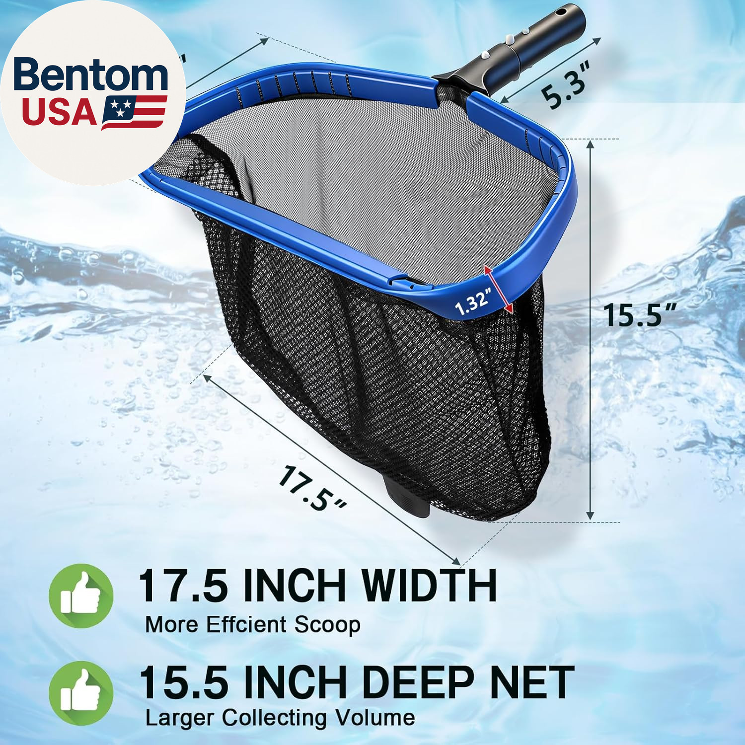 Pool Leaf Rake Pool Skimmer Nets for Cleaning with Double-Layer Deep Big Bag,17.