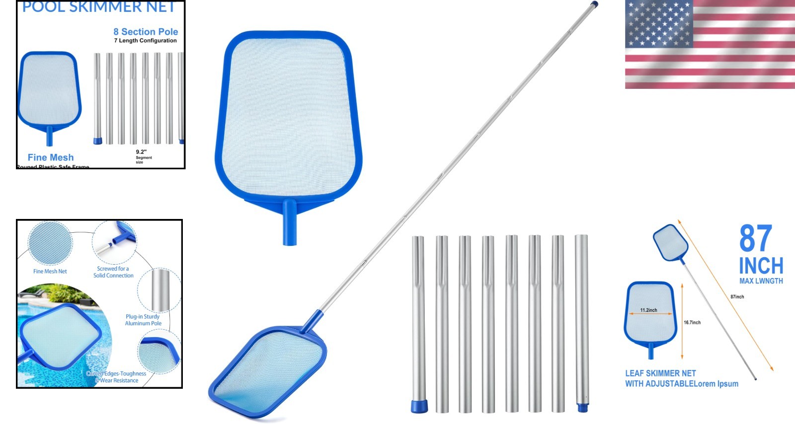Corrosion-Resistant Pool Skimmer Net with Telescopic Pole, Easy and Efficient