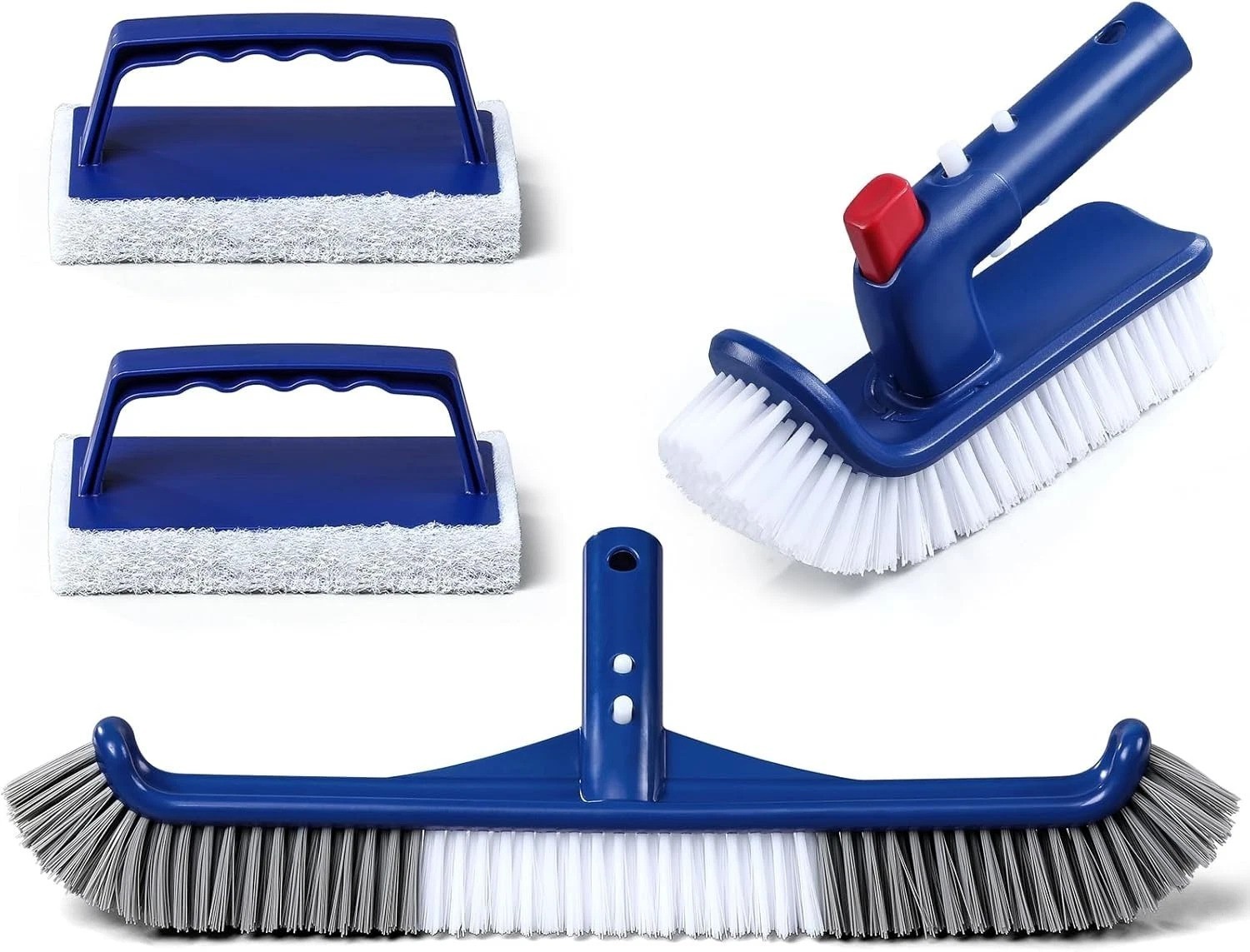 17.5” 3-in-1 Pool Brush Set: Sponge, Scrubber, Rotatable for Efficient Cleaning