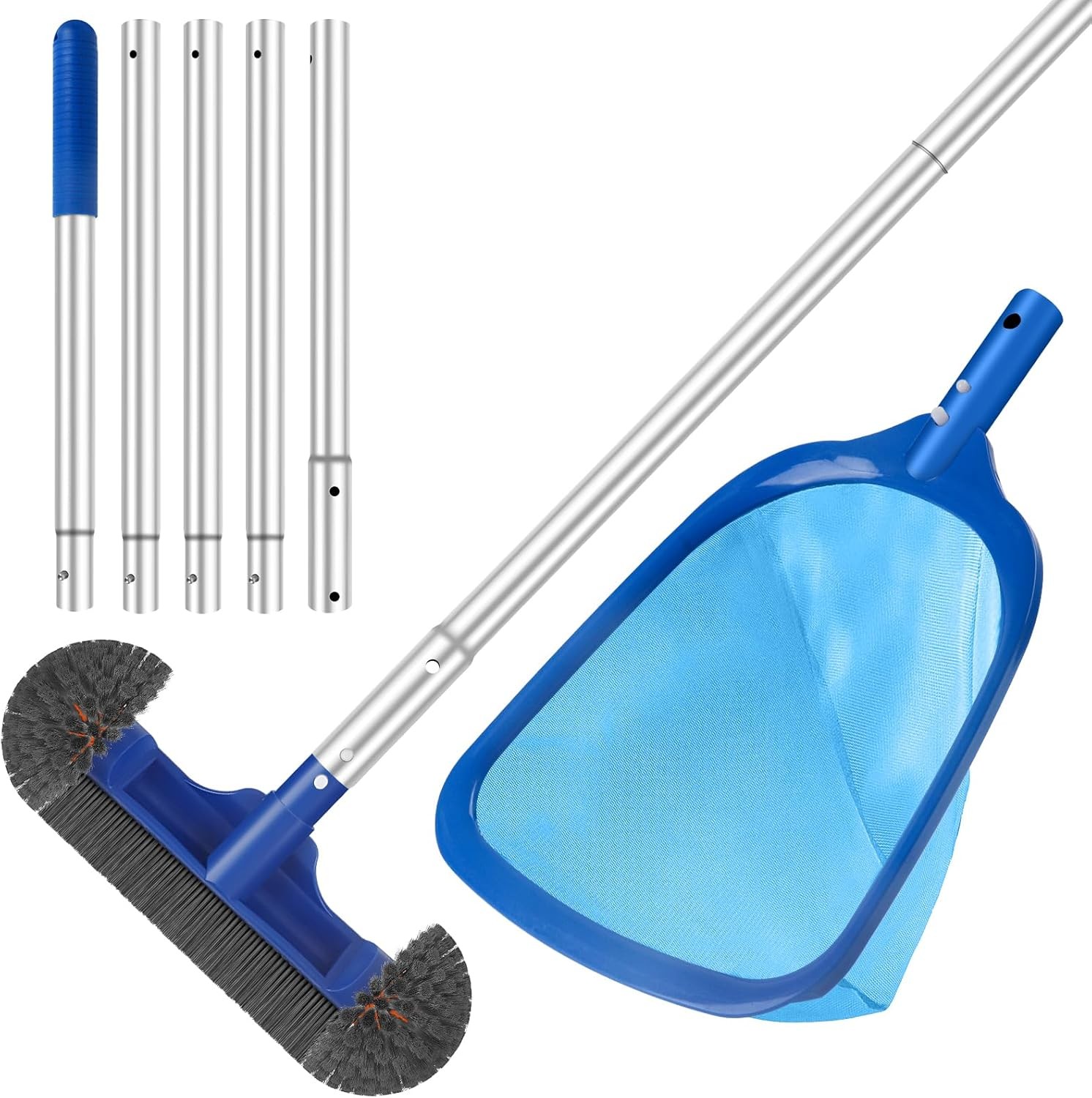 Pool Cleaning Kit: 12.5&Prime; Brush, Fine Mesh Skimmer, 76.5&Prime; Pole