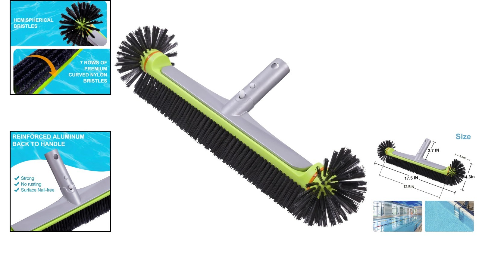 Heavy Duty Pool Wall Cleaning Brush with Aluminum Handle