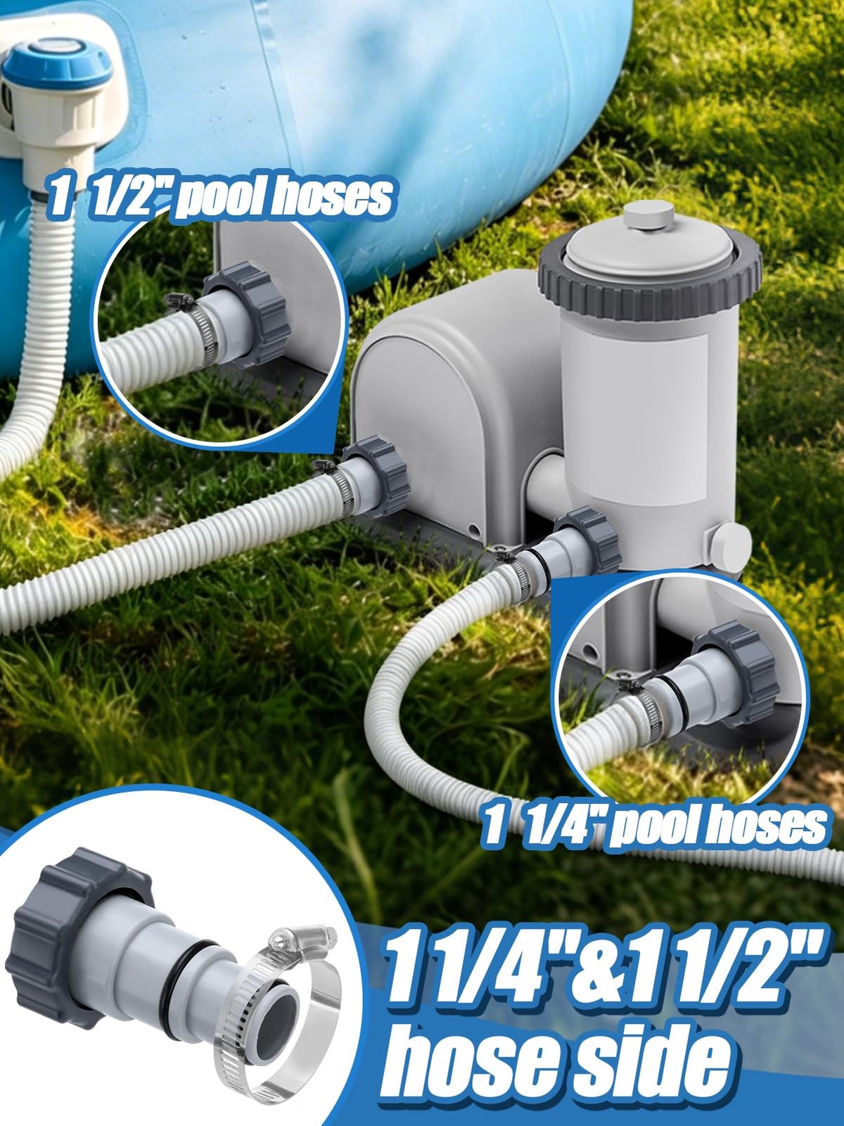 PAMASE Pool Hose Adapter A – Conversion Standard Size, Grey-2Pack（Adapter A）