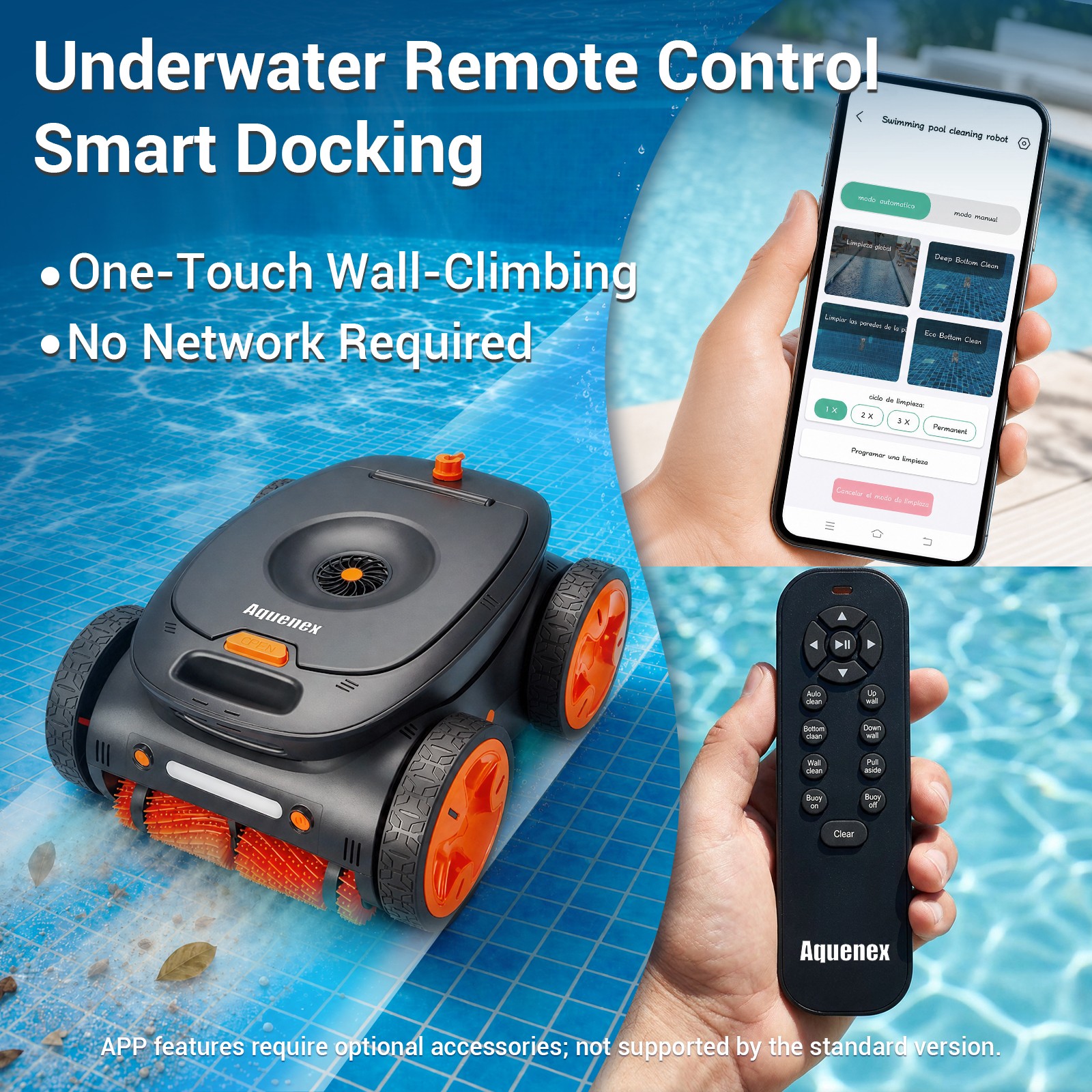 Cordless Robotic Pool Cleaner Underwater App & Remote Direct Control 5-Motor US