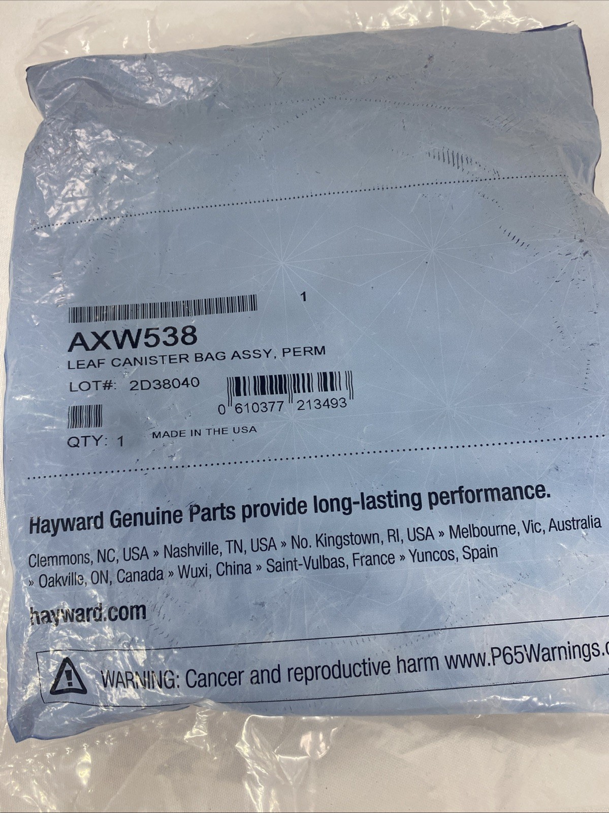 Hayward OEM W530 Pool Cleaner Leaf Canister Bag Assembly Replacement AXW538
