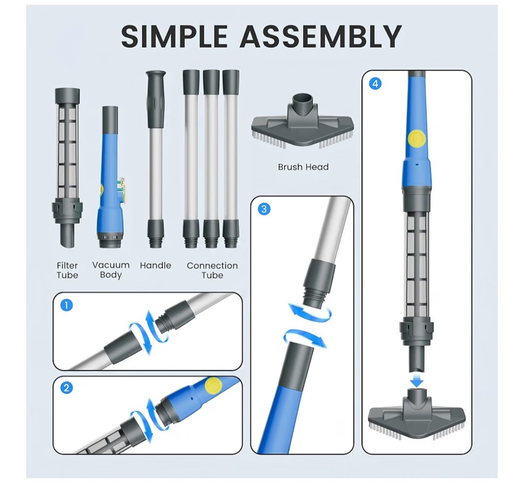 Universal Cordless Handheld Rechargeable Pool Vacuum Cleaner & Telescopic Pole