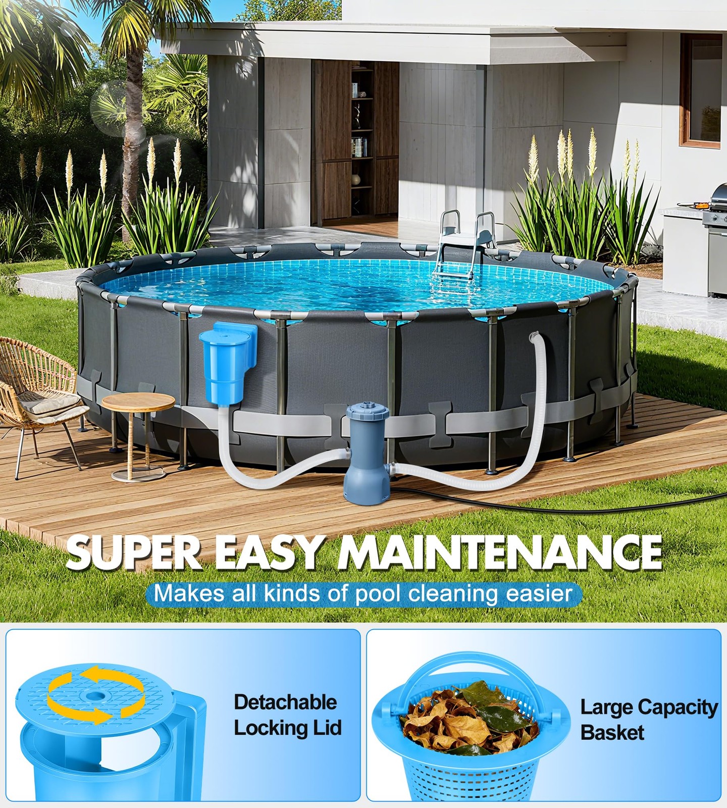 Standard Pool Wall Skimmer for Above Ground Pools, Heavy Duty ABS Through Wal…