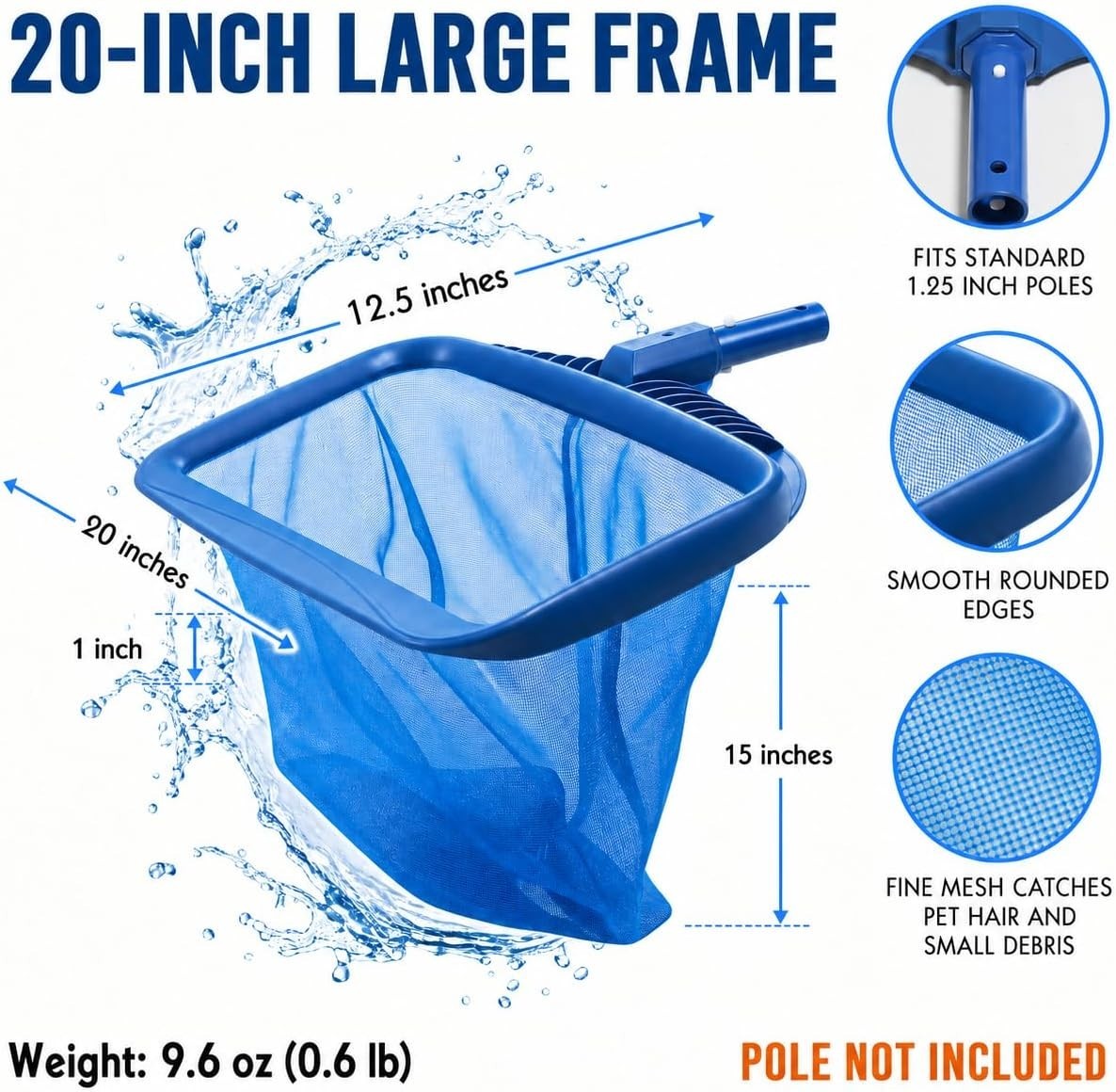 Professional 20&Prime; Leaf Rake for Inground/Above Ground Pools