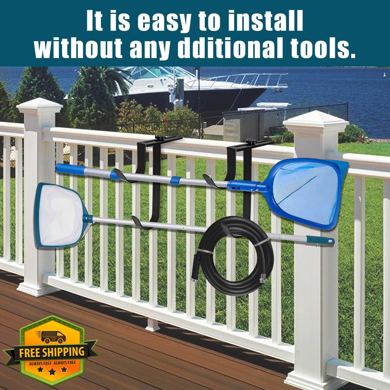 Uenhoy 2 Pack Double Pool Fence Hooks for Pool-Equipment, Adjustable Pool Pol…