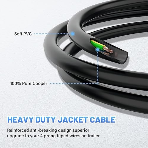 7.5ft 4 Pin Flat Trailer Wire Extension, Coiled Cable – 4 Way Vehicle &