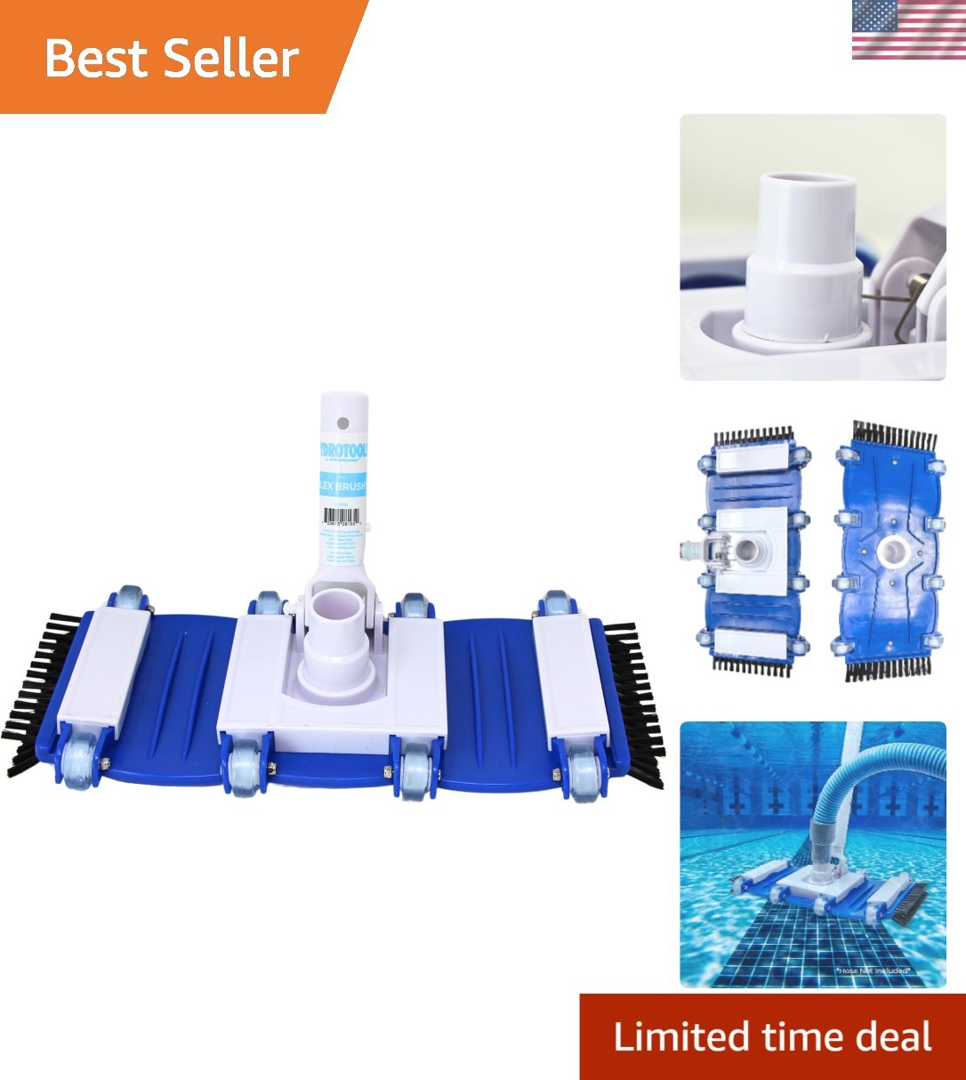 15&Prime; Hydrotools Manual Pool Vacuum Head with Swivel & Wheels for Easy Movement