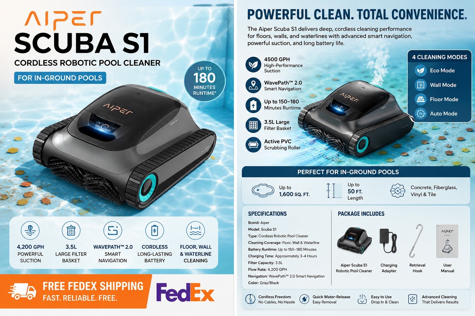 ✅ Aiper Scuba S1 Cordless Robotic Pool Cleaner Pool Vacuum for Inground Pools