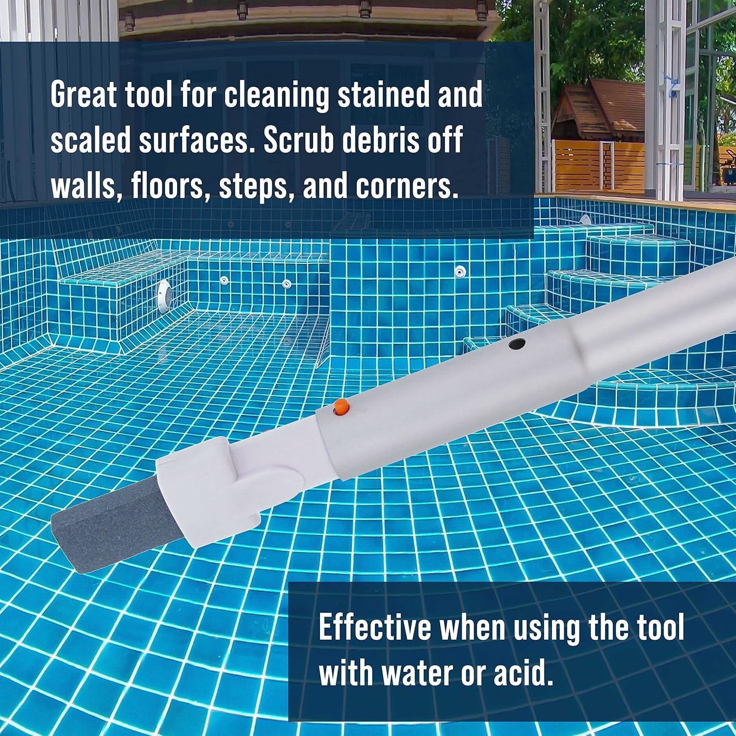 Pool Pumice Stone w/Handle – Rust/Calcium Remover for Tile/Concrete