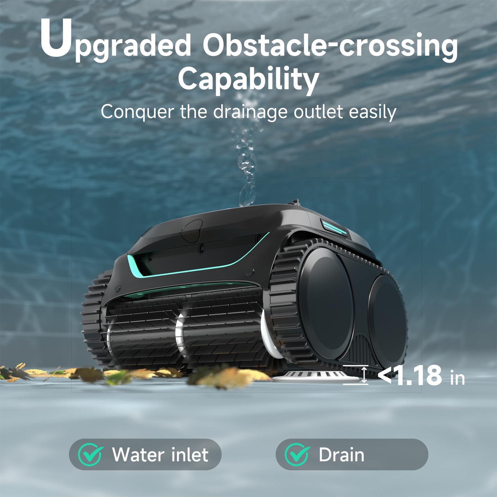 WYBOT C2 Cordless Robotic Pool Cleaner, Vacuum for Inground Glossy Black