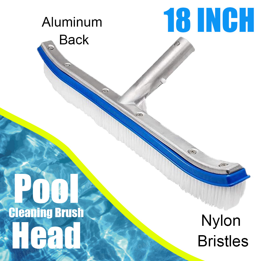 18&Prime; Curved Wall Floor Brush w/Aluminum Handle for In/Above Ground Swimming Pool
