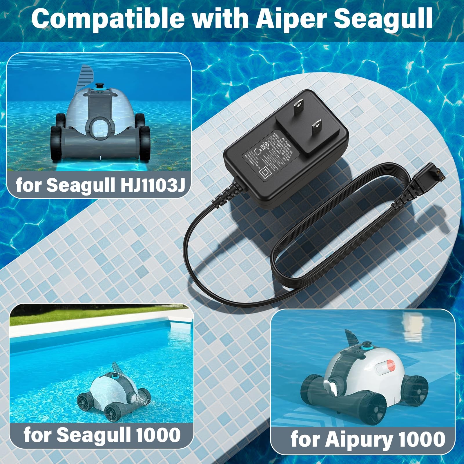 12.6V for Aiper Seagull HJ1103J 1000 Cordless Robotic Pool Vacuum Cleaner Cha…