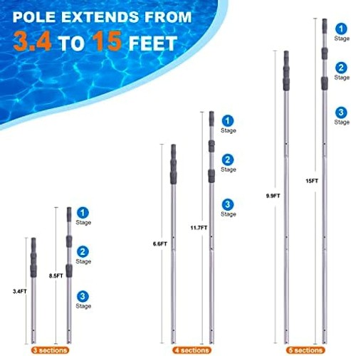 Sepetrel Pool Pole – Professional 15 Foot Telescoping Swimming Pool Cleaning …