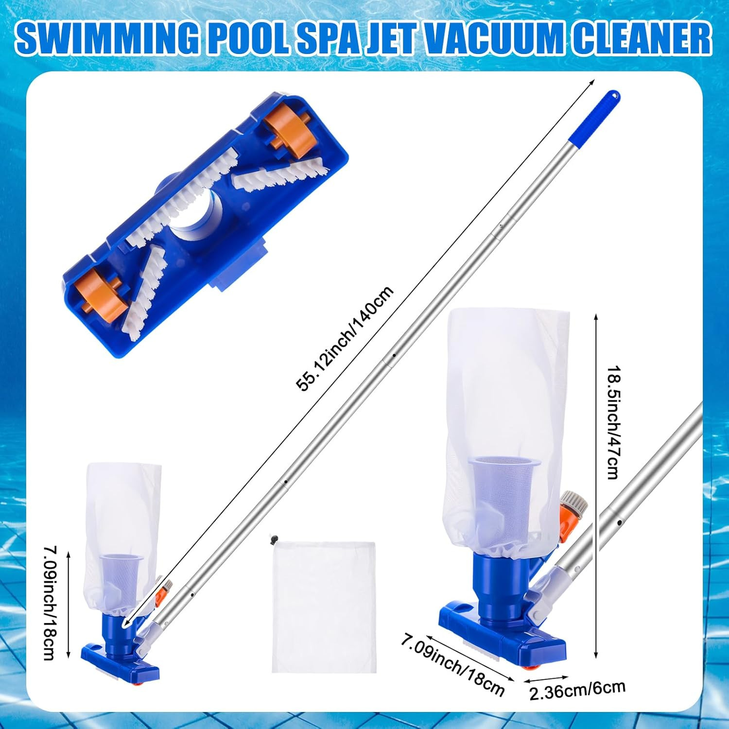 5 Pack Deluxe Swimming Pool Cleaning Kit with Vacuum, Brushes, and Nets