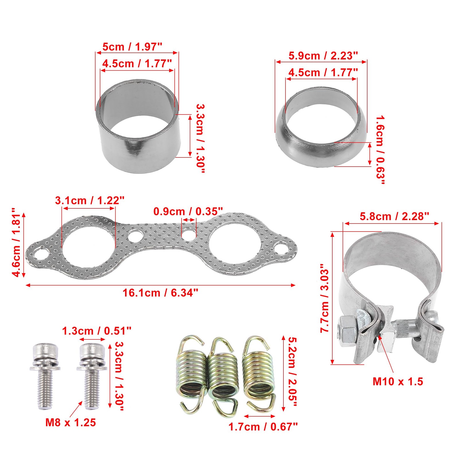ATV Exhaust Manifold Gasket and Spring – Copper Tone, Silver Tone, Titanium Tone
