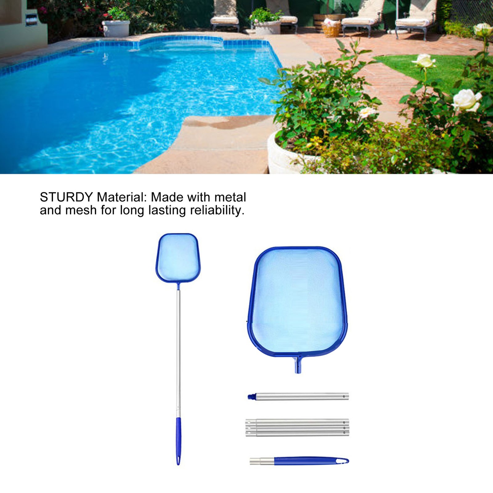 5-Section Pool Cleaning Net With Pole Shallow Skimmer