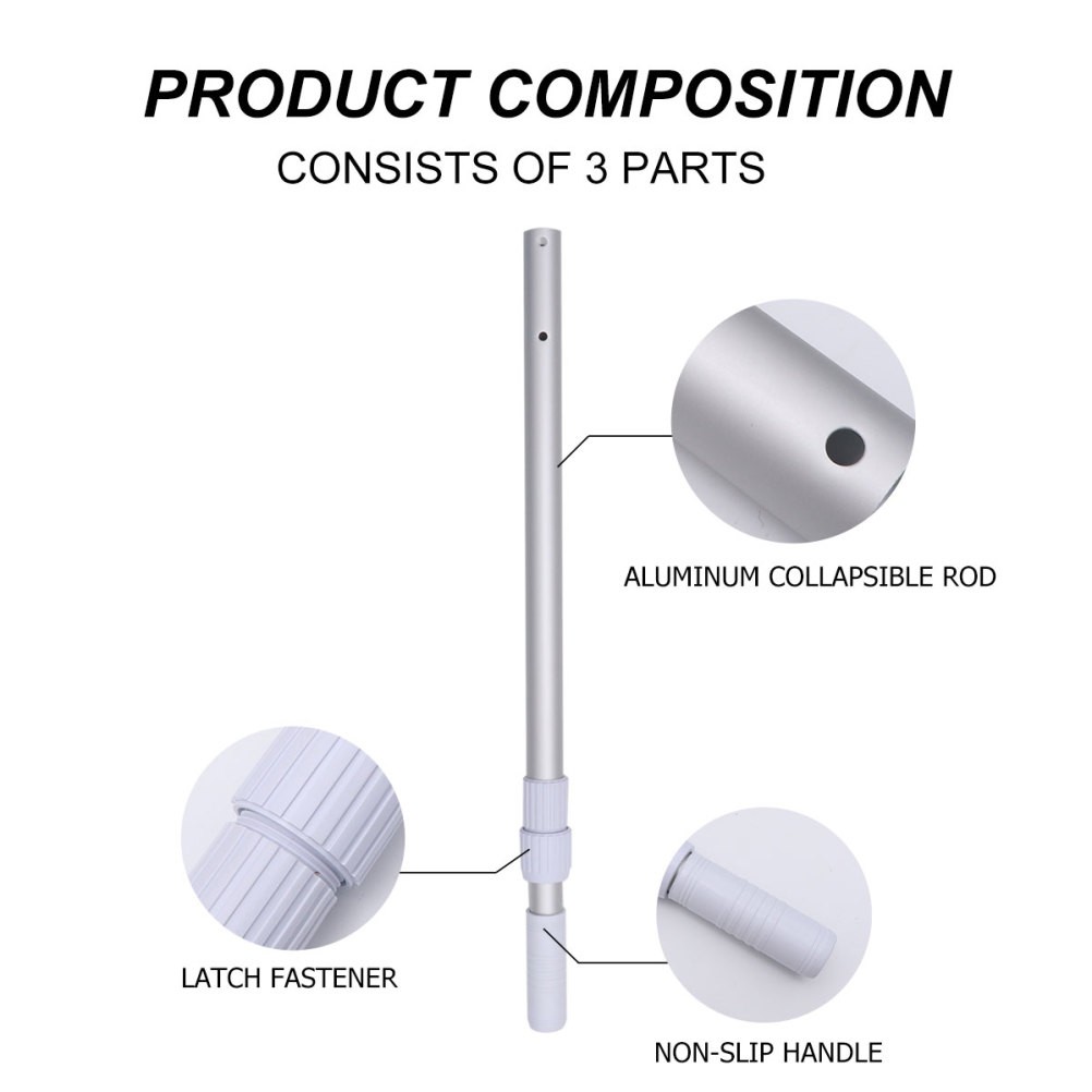 3 Set of Aluminum Cleaning Poles for Pool Lifesaving Equipment Silver