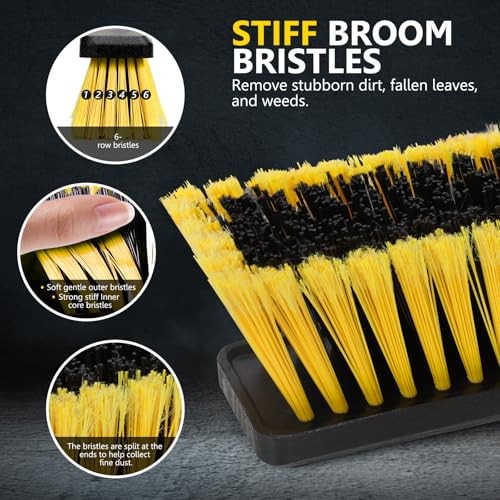 24&Prime; Push Broom, Industrial Broom with Stiff Bristles,Outdoor Push Broom-yellow